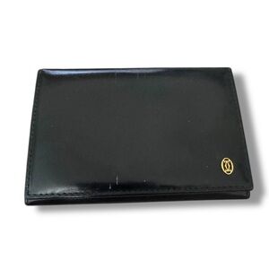 Cartier Black Leather Card Holder with Gold Emblem